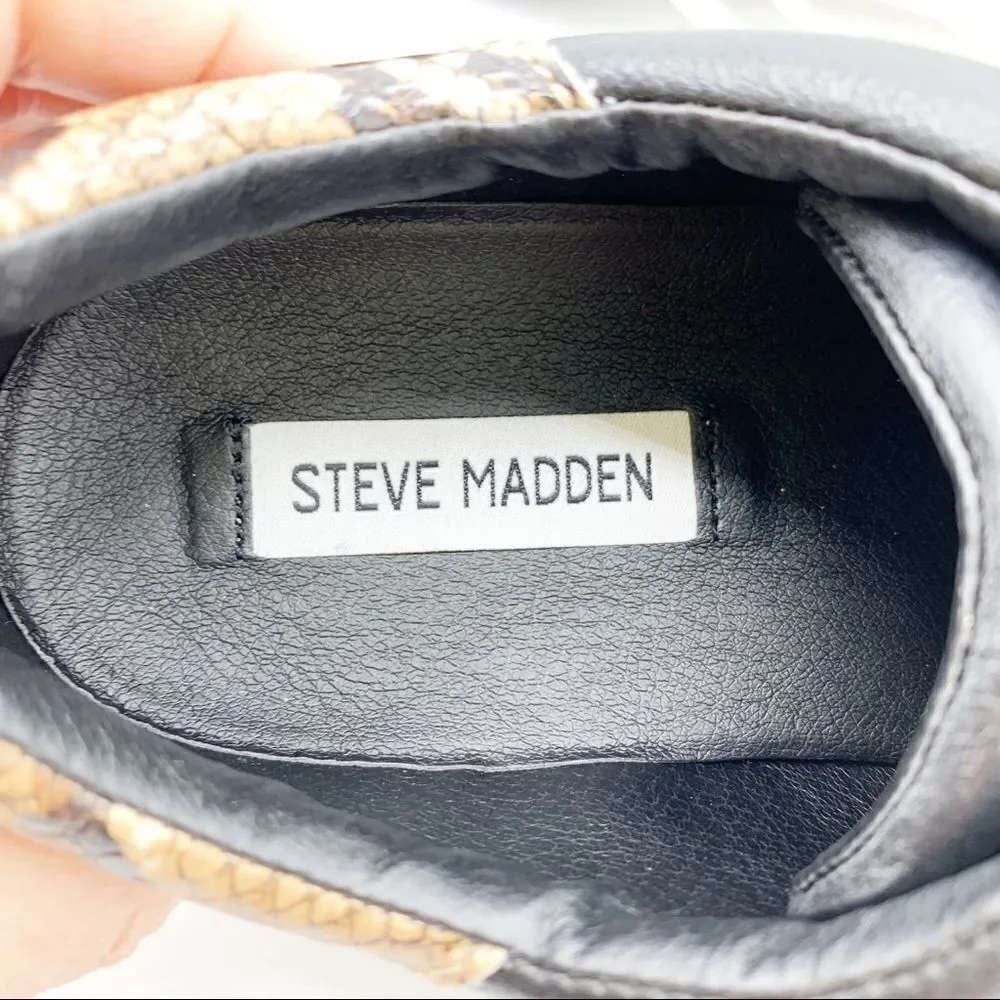 Steve Madden Sienna Black Lace‎ Up Sneakers with Snakeskin and Stud Detailing